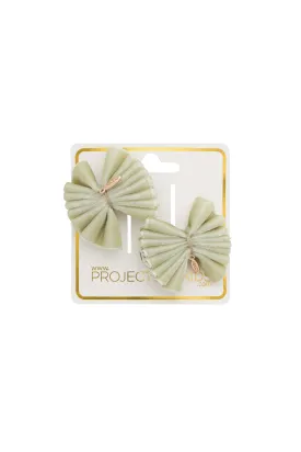 Velvet Pleated Butterfly Bow Clip Set - Antique Green (Handmade in the USA!)