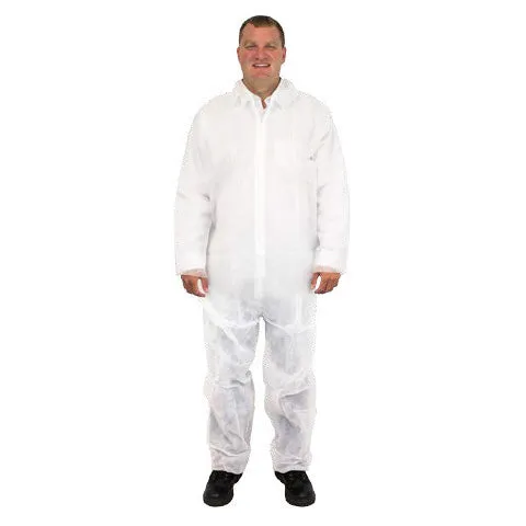 White 25g Spunbond Polypropylene Coveralls (25/cs)