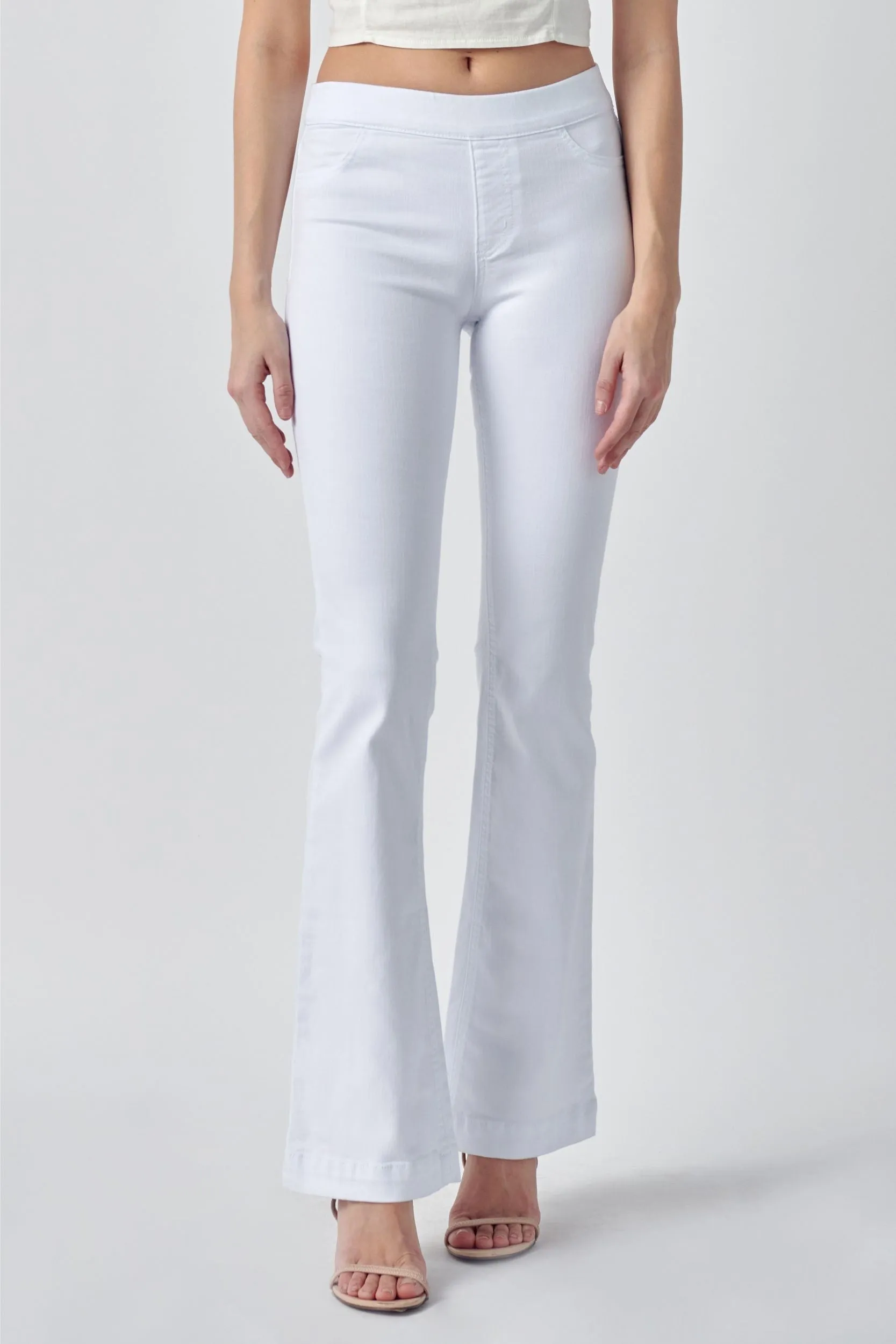 White Flare Pull on Pants with 33" Inseam