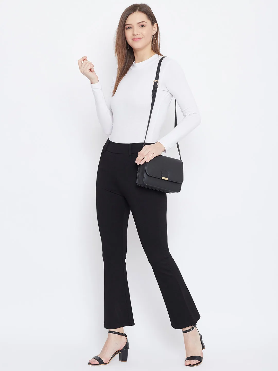 Women Black Solid Bootcut Jeggings
