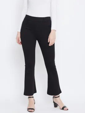 Women Black Solid Bootcut Jeggings