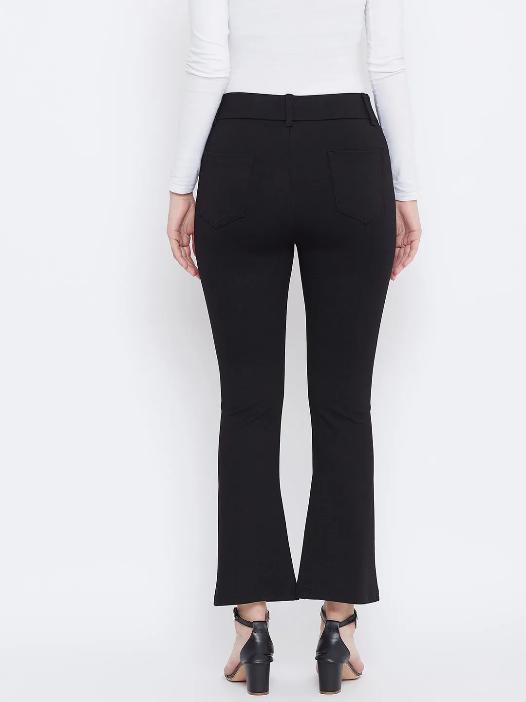Women Black Solid Bootcut Jeggings