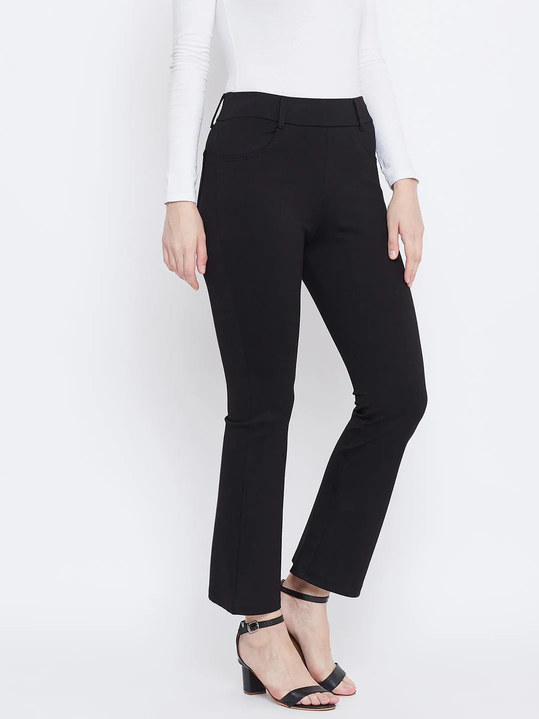 Women Black Solid Bootcut Jeggings