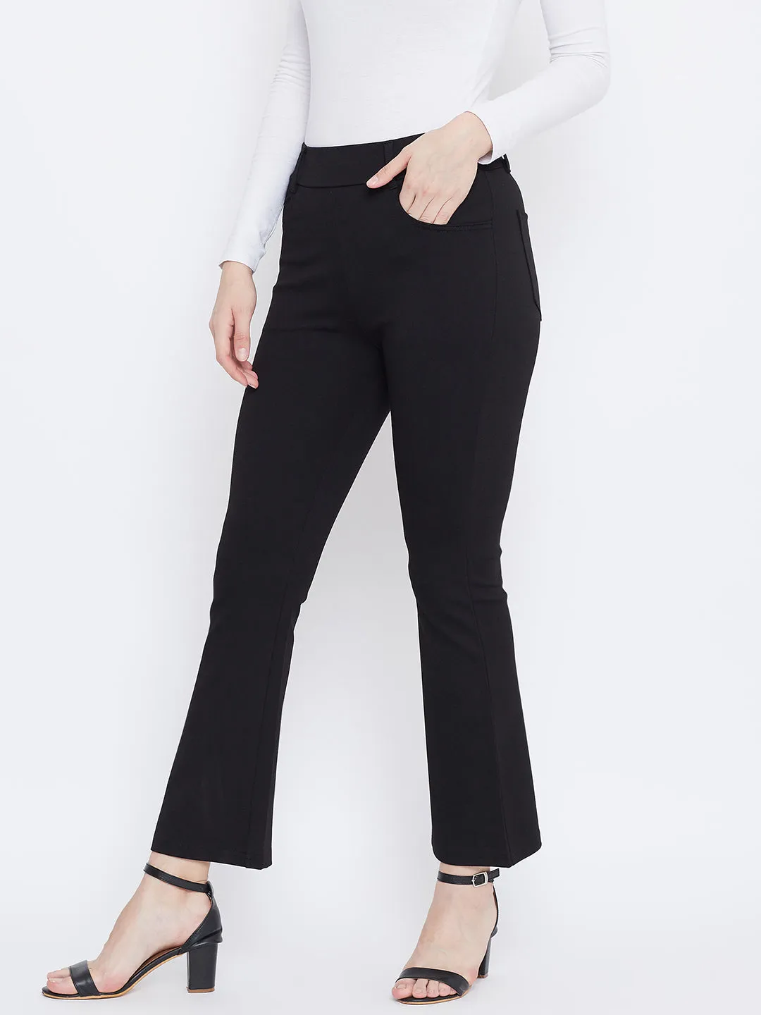 Women Black Solid Bootcut Jeggings
