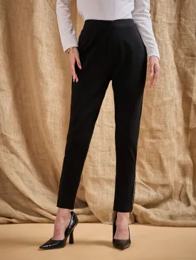 Women Black Zipper-At-Hem Jeggings