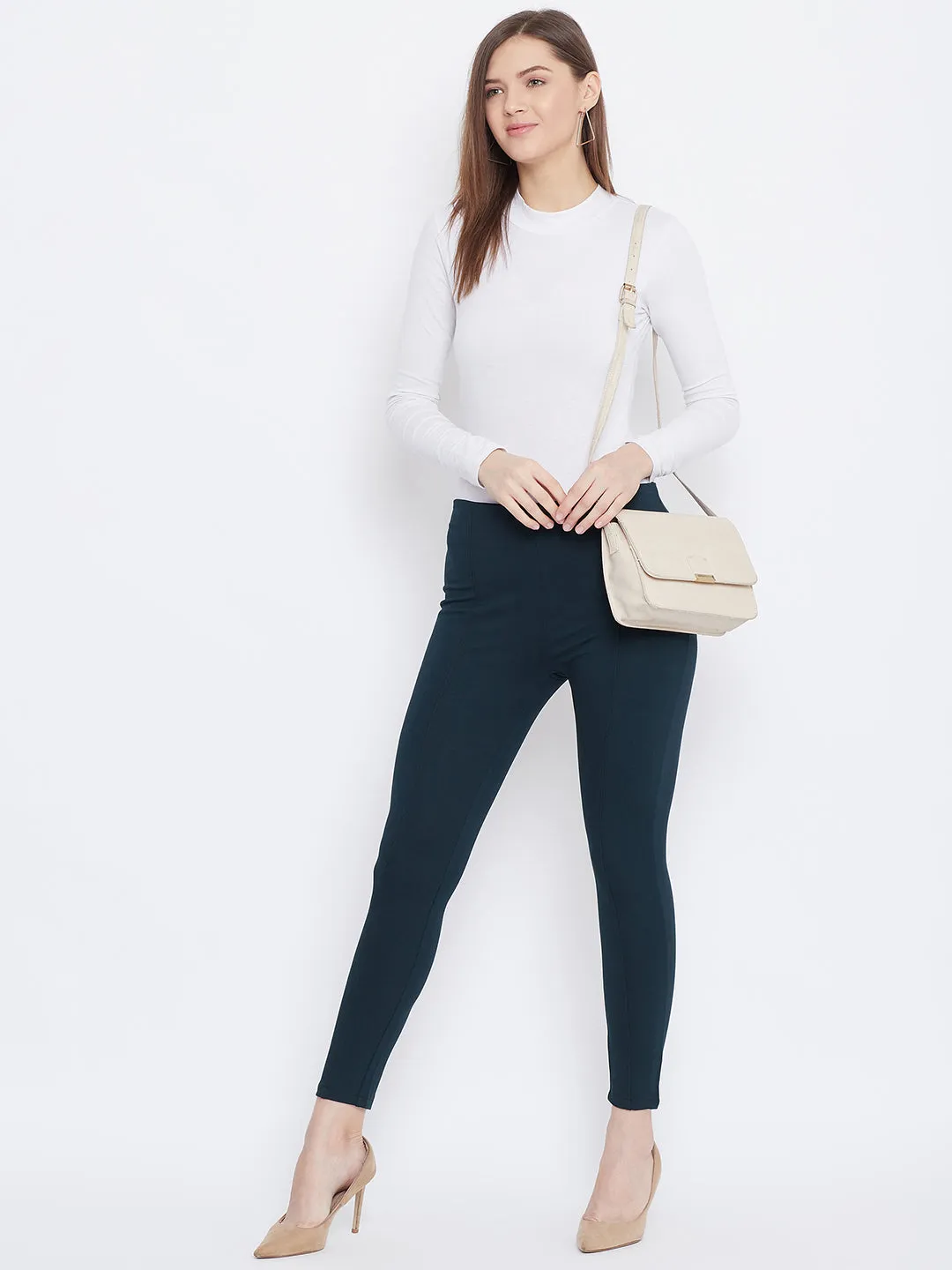 Women Bottle Green Regular Fit Jeggings