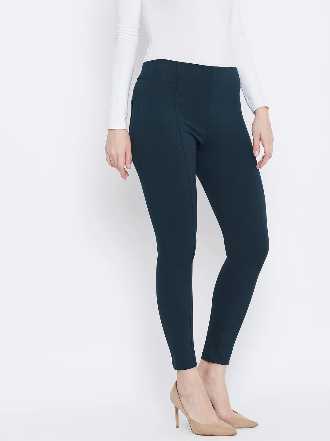 Women Bottle Green Regular Fit Jeggings