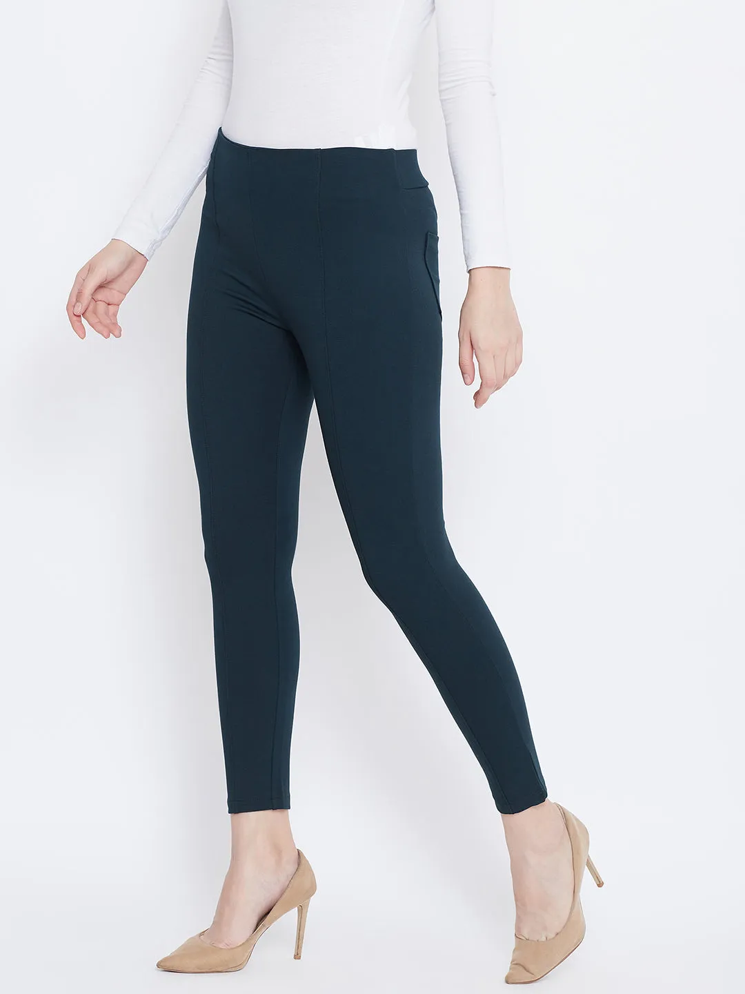 Women Bottle Green Regular Fit Jeggings