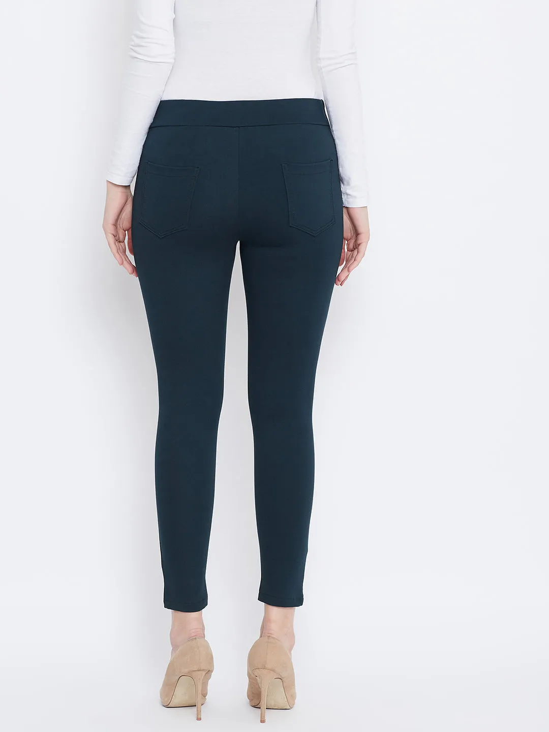 Women Bottle Green Regular Fit Jeggings