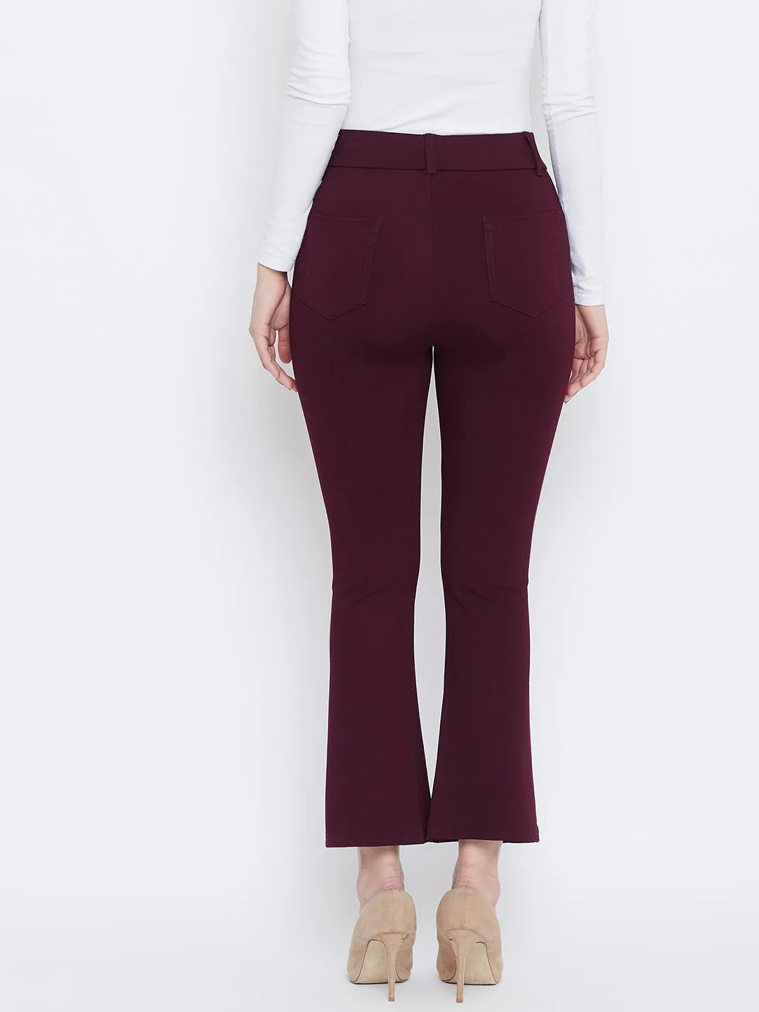 Women Maroon Solid Bootcut Jeggings