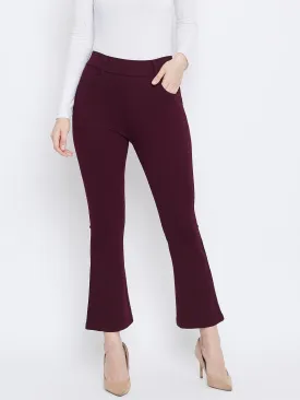 Women Maroon Solid Bootcut Jeggings