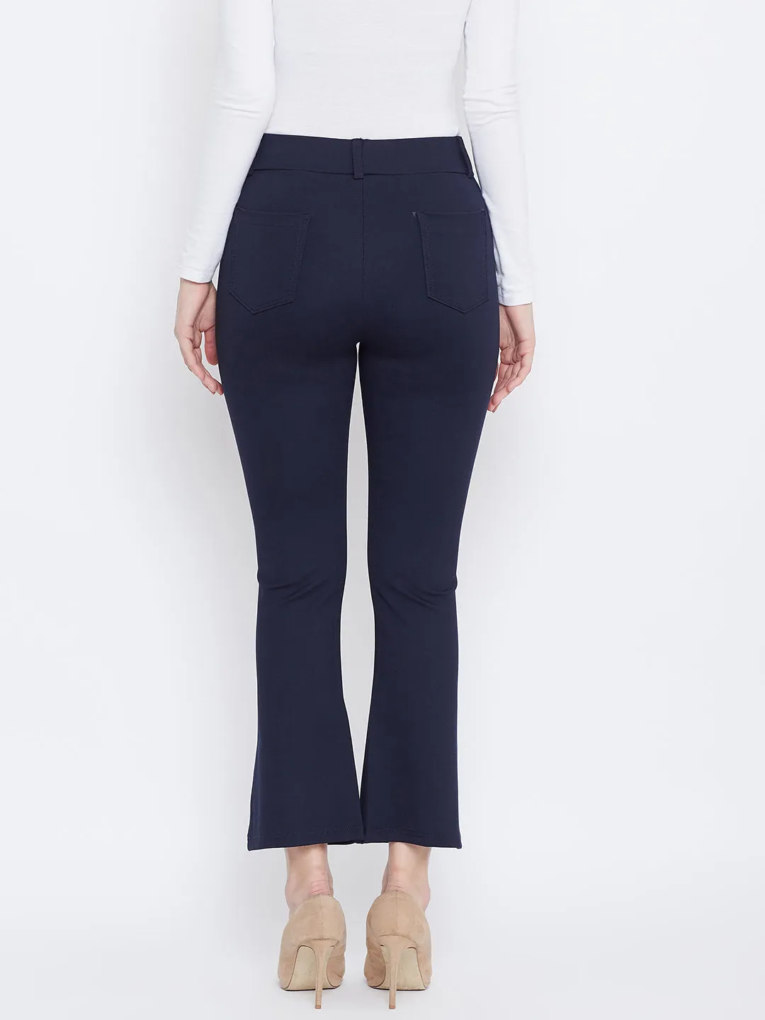 Women Navy Blue Solid Bootcut Jeggings