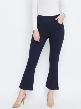 Women Navy Blue Solid Bootcut Jeggings