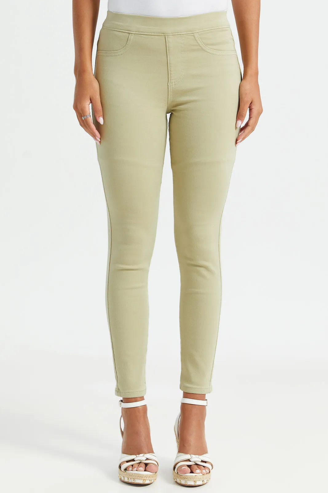 Women Olive Knit Jeggings
