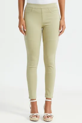 Women Olive Knit Jeggings