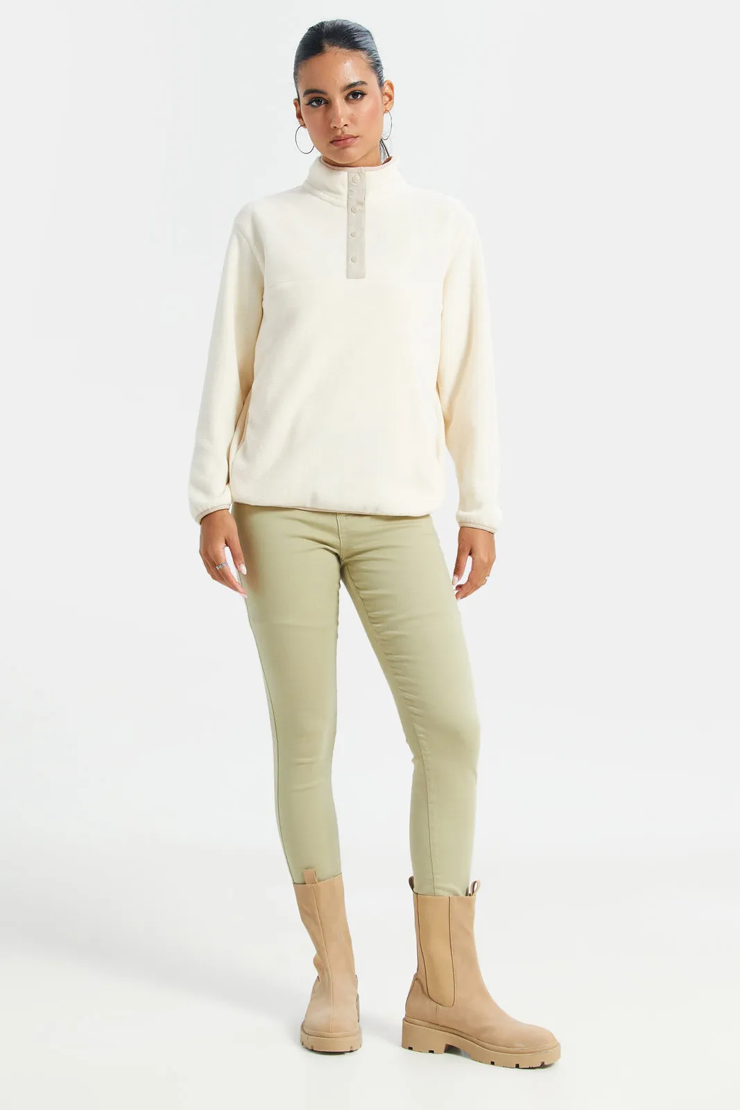 Women Olive Knit Jeggings