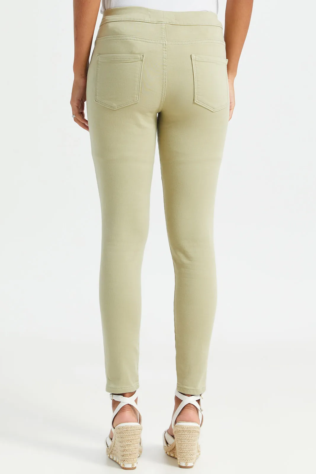 Women Olive Knit Jeggings