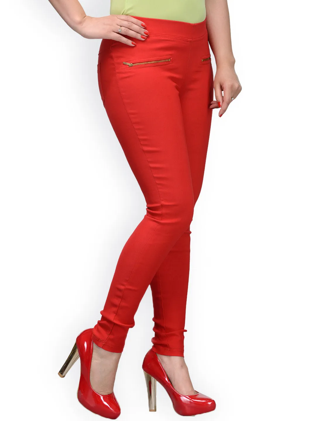 Women Pack Of Two Mid-Rise Jeggings In Red And Black