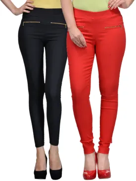 Women Pack Of Two Mid-Rise Jeggings In Red And Black