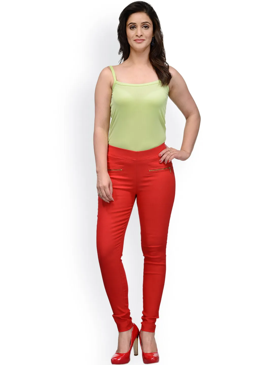 Women Pack Of Two Mid-Rise Jeggings In Red And Black