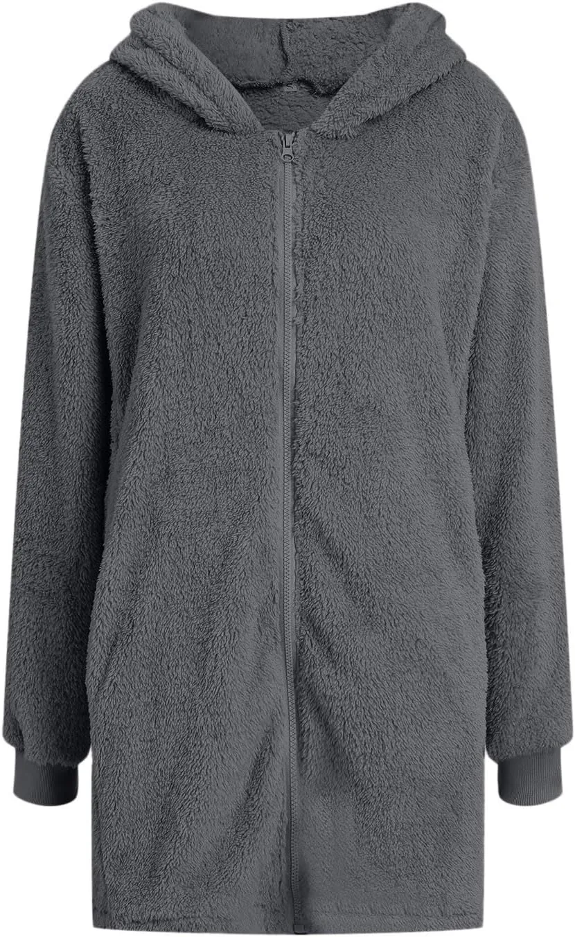 Women Plush Coats Casual Long Sleeve Solid Color Double Breasted Trench Jackets Windproof Oversized Fleece Jacket