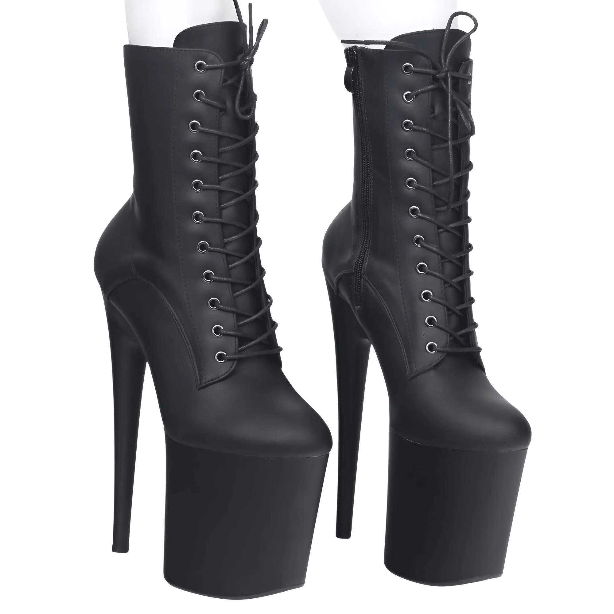 Women's Extreme High Heel Platform Boots Lace Up Sexy Black Pole Dancing Ankle Boots Side Zip 5-12