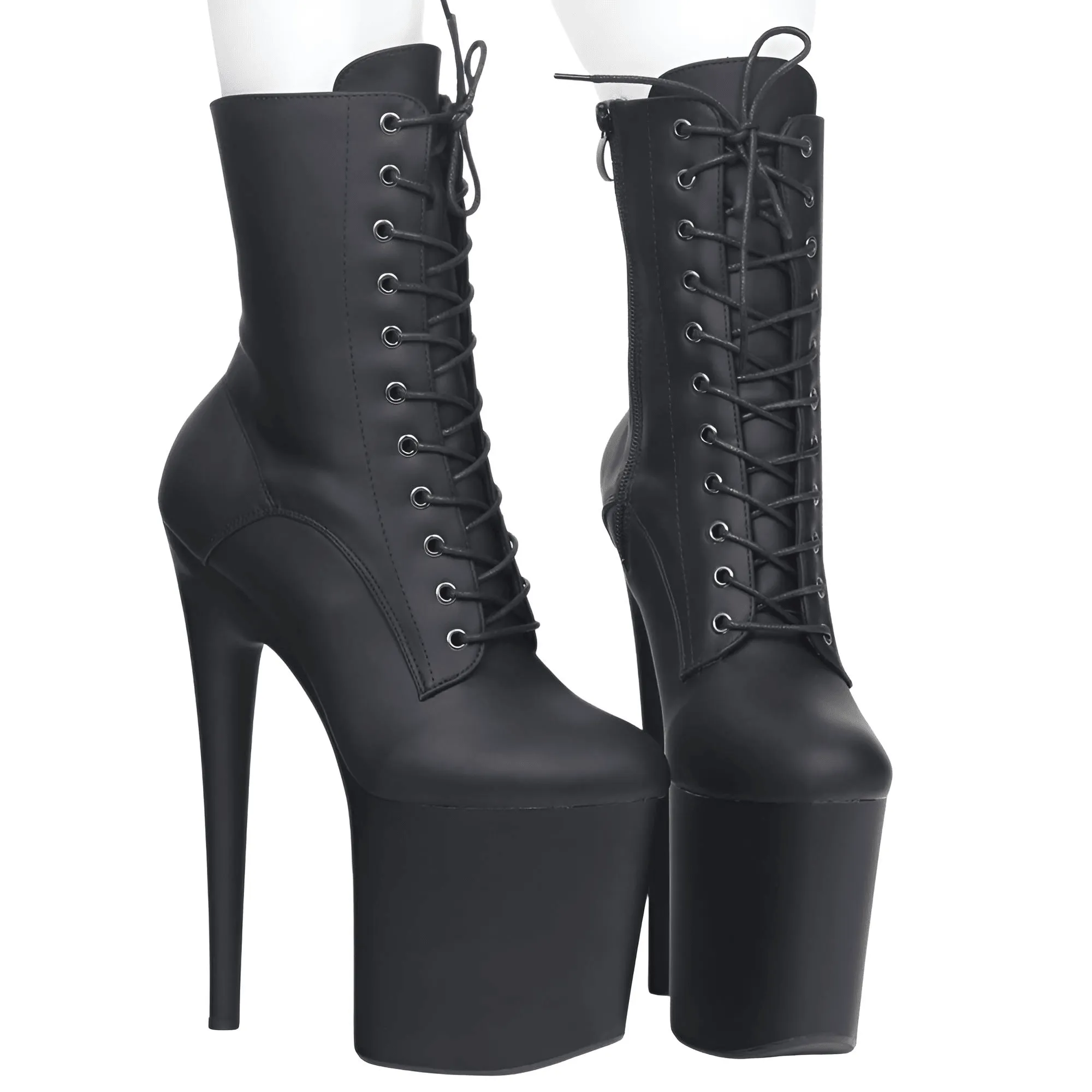 Women's Extreme High Heel Platform Boots Lace Up Sexy Black Pole Dancing Ankle Boots Side Zip 5-12