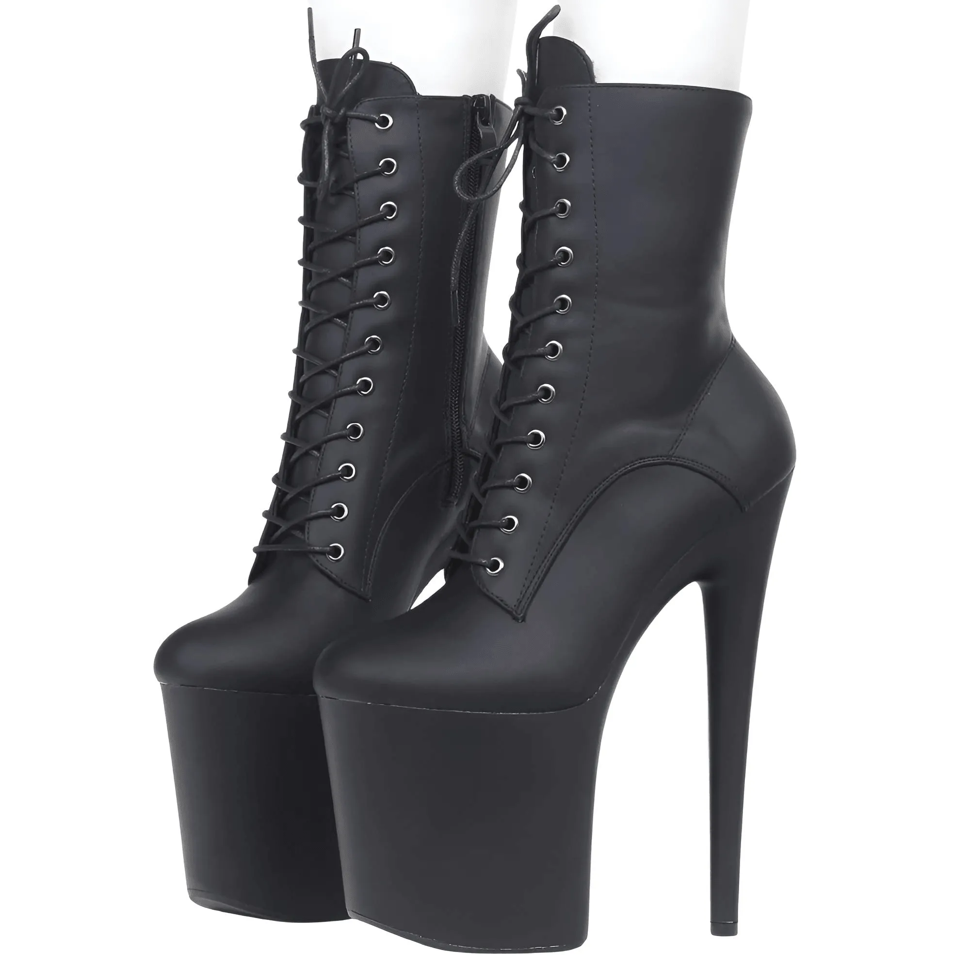 Women's Extreme High Heel Platform Boots Lace Up Sexy Black Pole Dancing Ankle Boots Side Zip 5-12