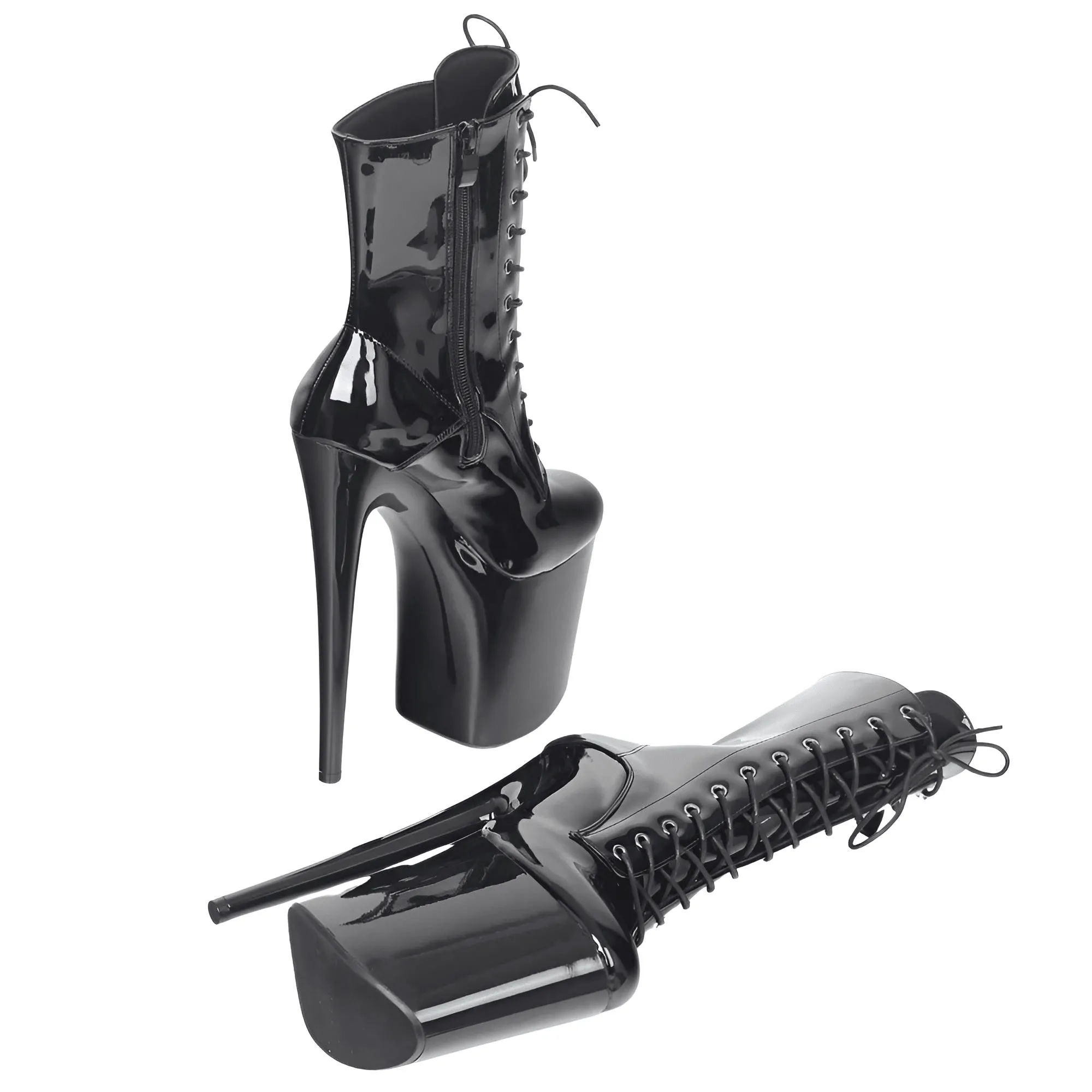 Women's Extreme High Heel Platform Boots Lace Up Sexy Black Pole Dancing Ankle Boots Side Zip 5-12