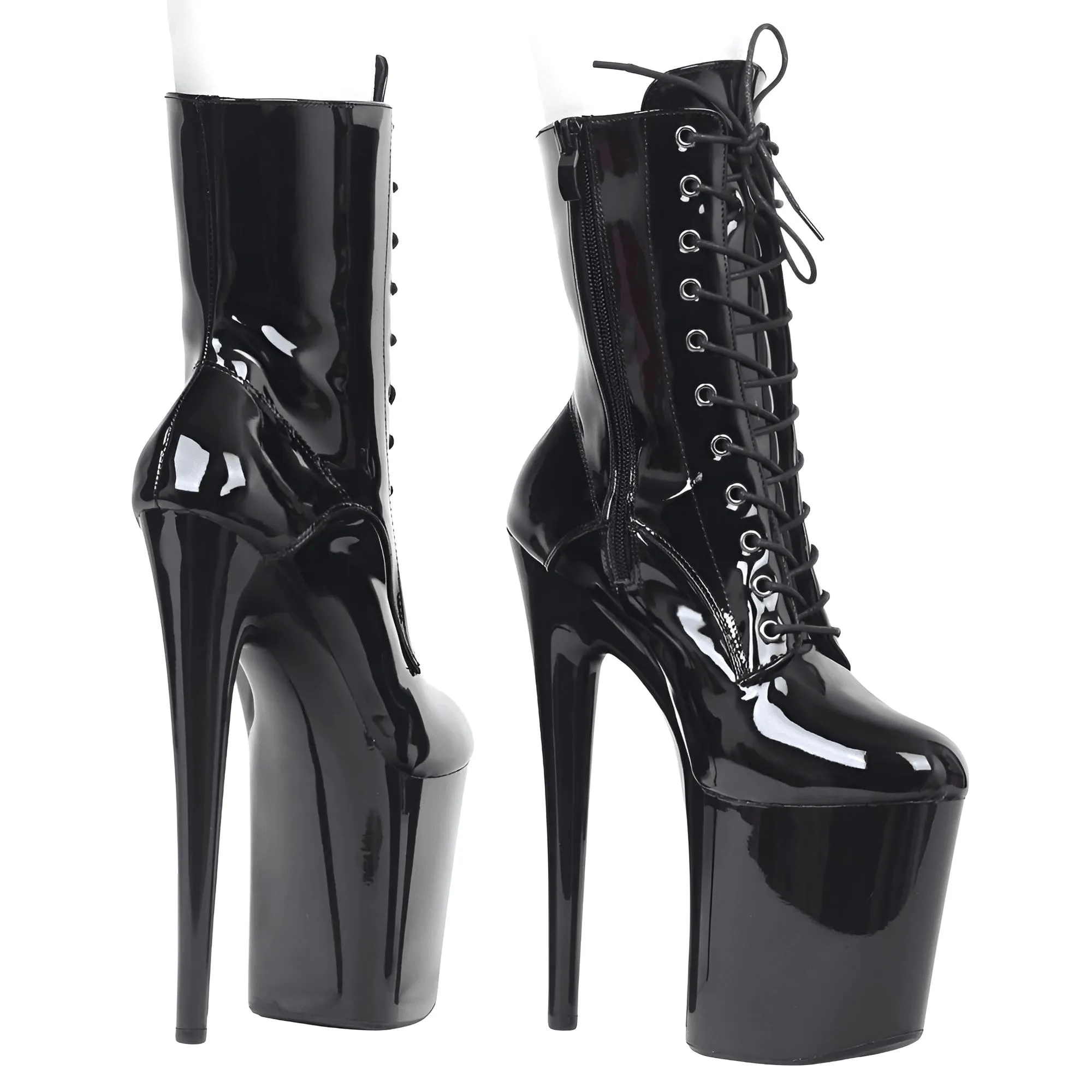 Women's Extreme High Heel Platform Boots Lace Up Sexy Black Pole Dancing Ankle Boots Side Zip 5-12