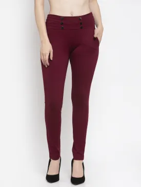 Women'S Maroon Solid Jeggings