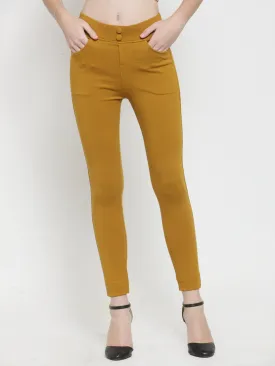 Women'S Mustard Solid Jeggings
