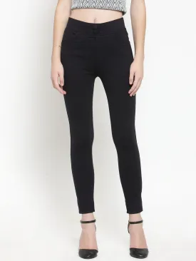 Women'S Navy Blue Solid Jeggings