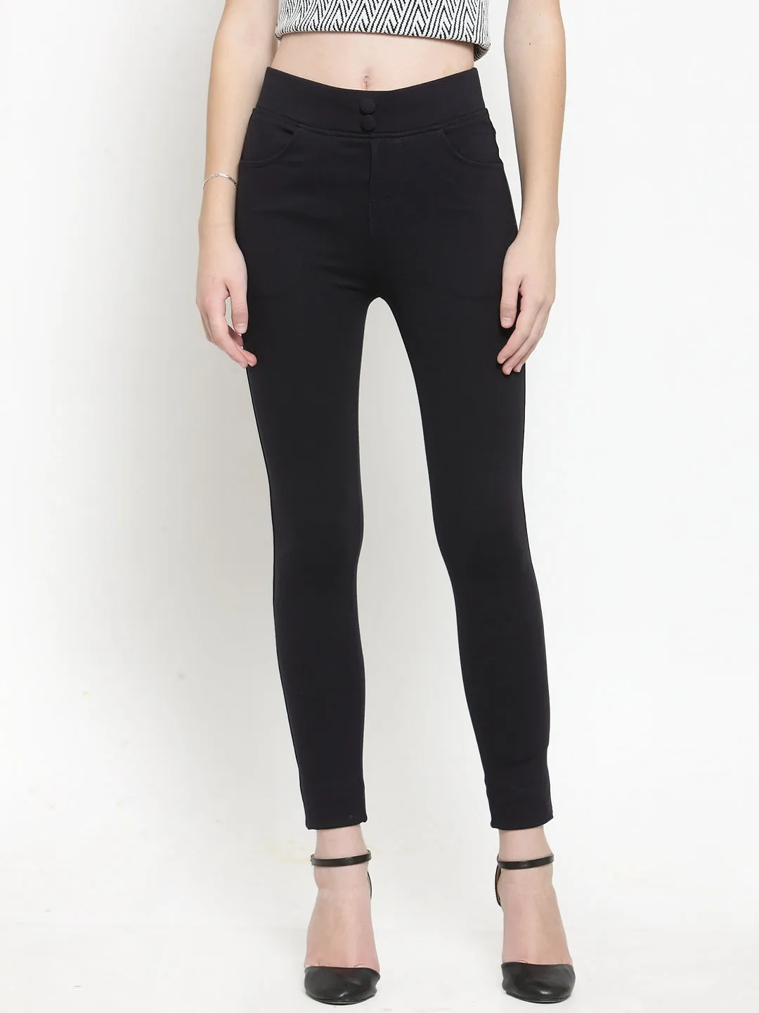 Women'S Navy Blue Solid Jeggings