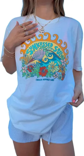 Womens Oversized Vintage Flower T-Shirts Preppy Western Graphic Tees Tops Y2k Ocean Coastal Summer Beachy T Shirts