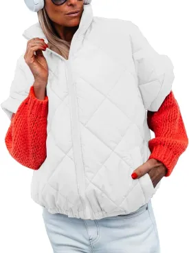 Women's Puffer Vest Stand Collar Zipper Short sleeve Jackets Fashion Winter Lightweight Vests Warm Padded Jacket Coat