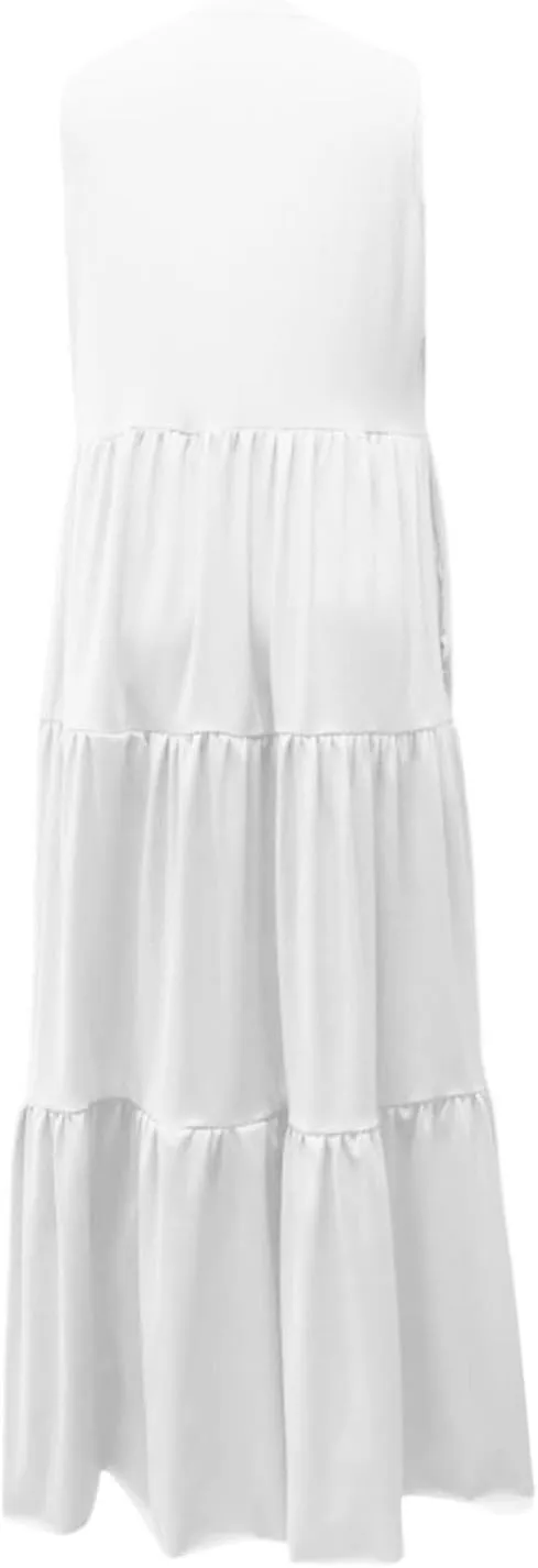 Womens Summer Striped Dress Sleeveless Knitted Contrast Color Side Slit Casual Maxi Beach Dress